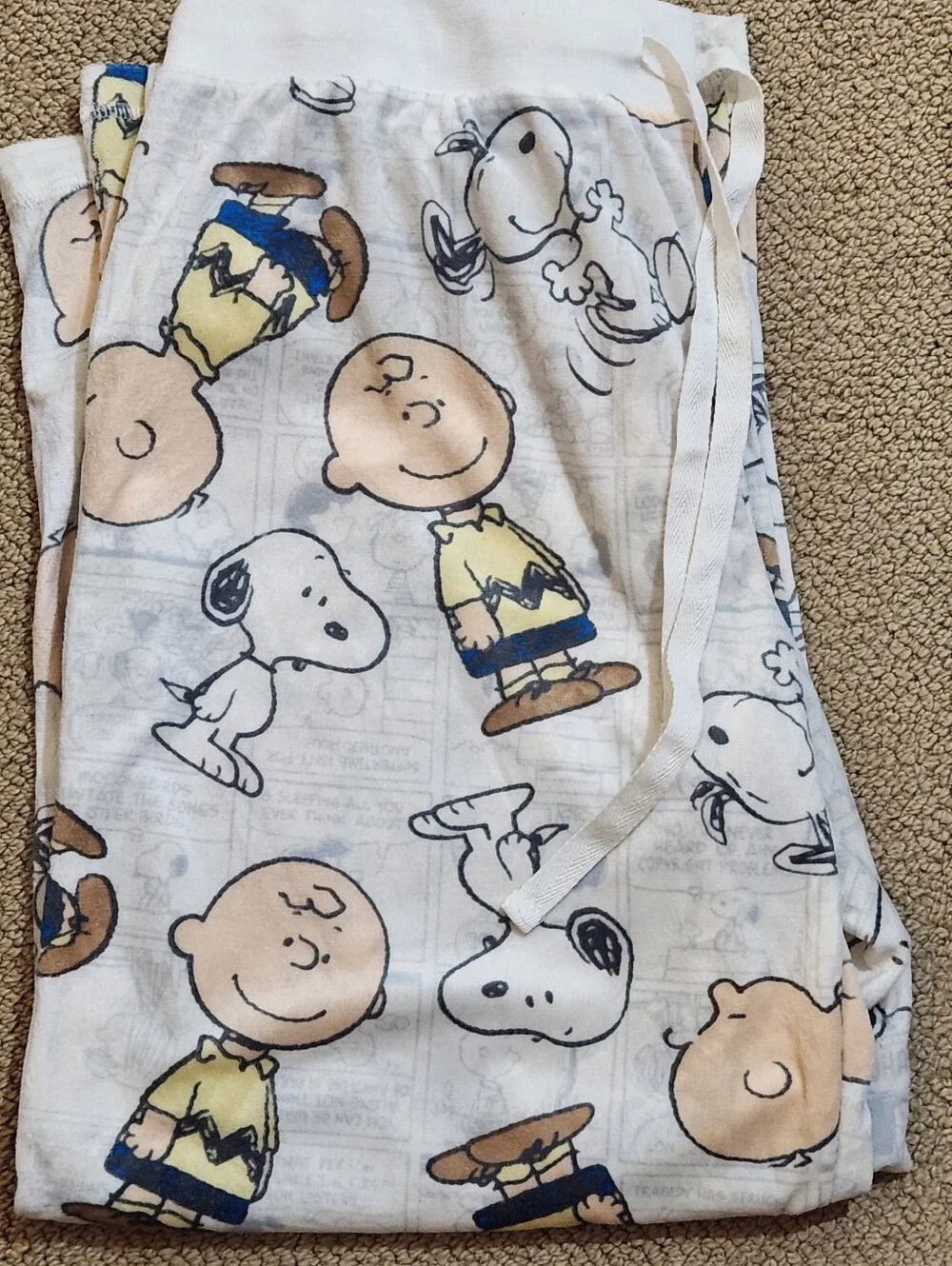 Women's Peanuts Charlie Brown & Snoopy White Pajama Pants Size XL